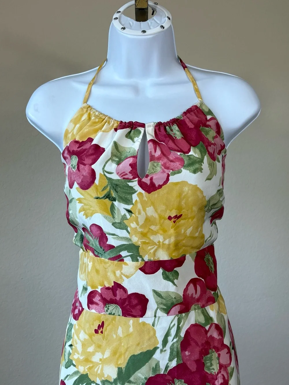Ann Taylor LOFT Petites 12P 100% Silk Floral Halter Dress NWOT Keyhole Summer